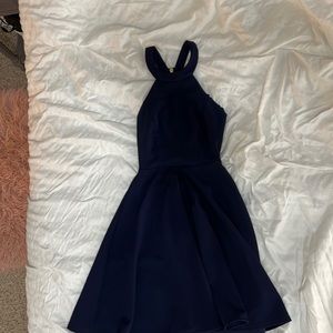 halter navy backless dress